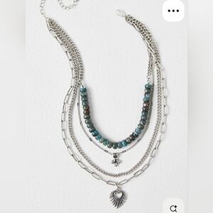Free People Silver and Teal Beaded Necklace NWT